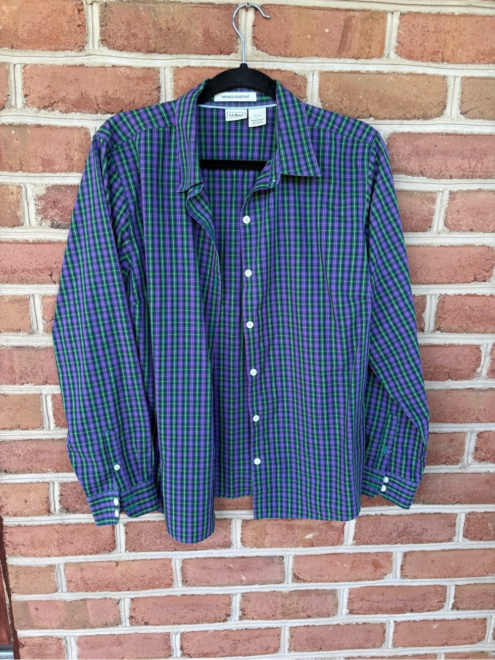 Ladies L.L. Bean Green and Blue Plaid Button-Down Shirt